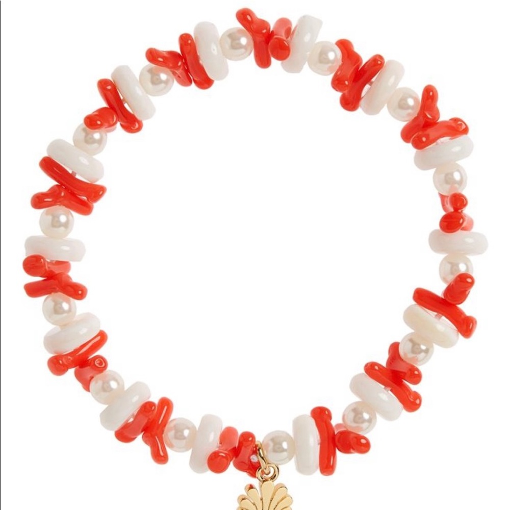 LELE SADOUGHI Riviera Red Coral & Pearl Stretch Bracelet - Picture 1 of 4